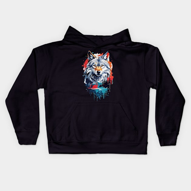 Forest Wolf AI Art Kids Hoodie by koolteas